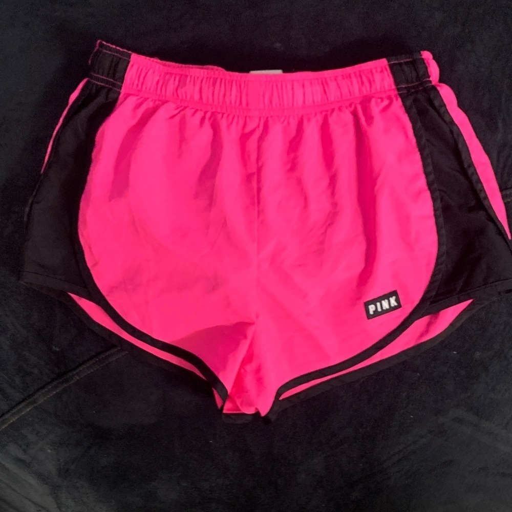 PINK Victoria's Secret Neon Pink and Black Athletic Shorts